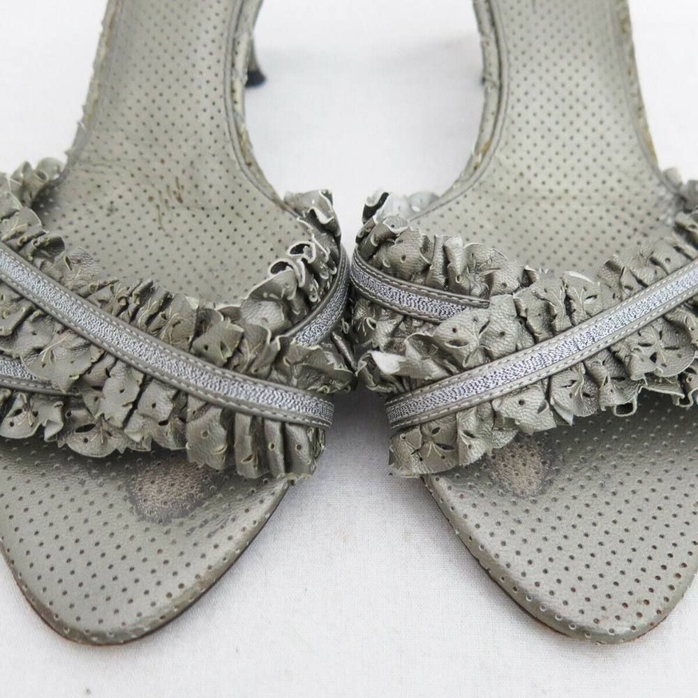 Gray Sandals Size 37 Silver Leather heeled slide 7 - Picture 5 of 8